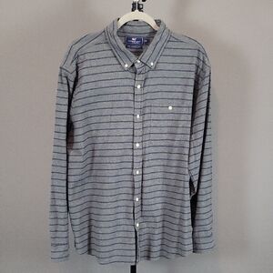 Vineyard Vines Men's Slim Longshore Shirt Gray and Blue Stripes, Size XL